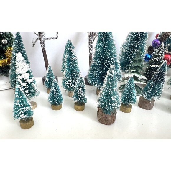 Lot 27 Vintage Bottle Brush Christmas Tree Flocked Wood Base Ornament Decor - Picture 2 of 11